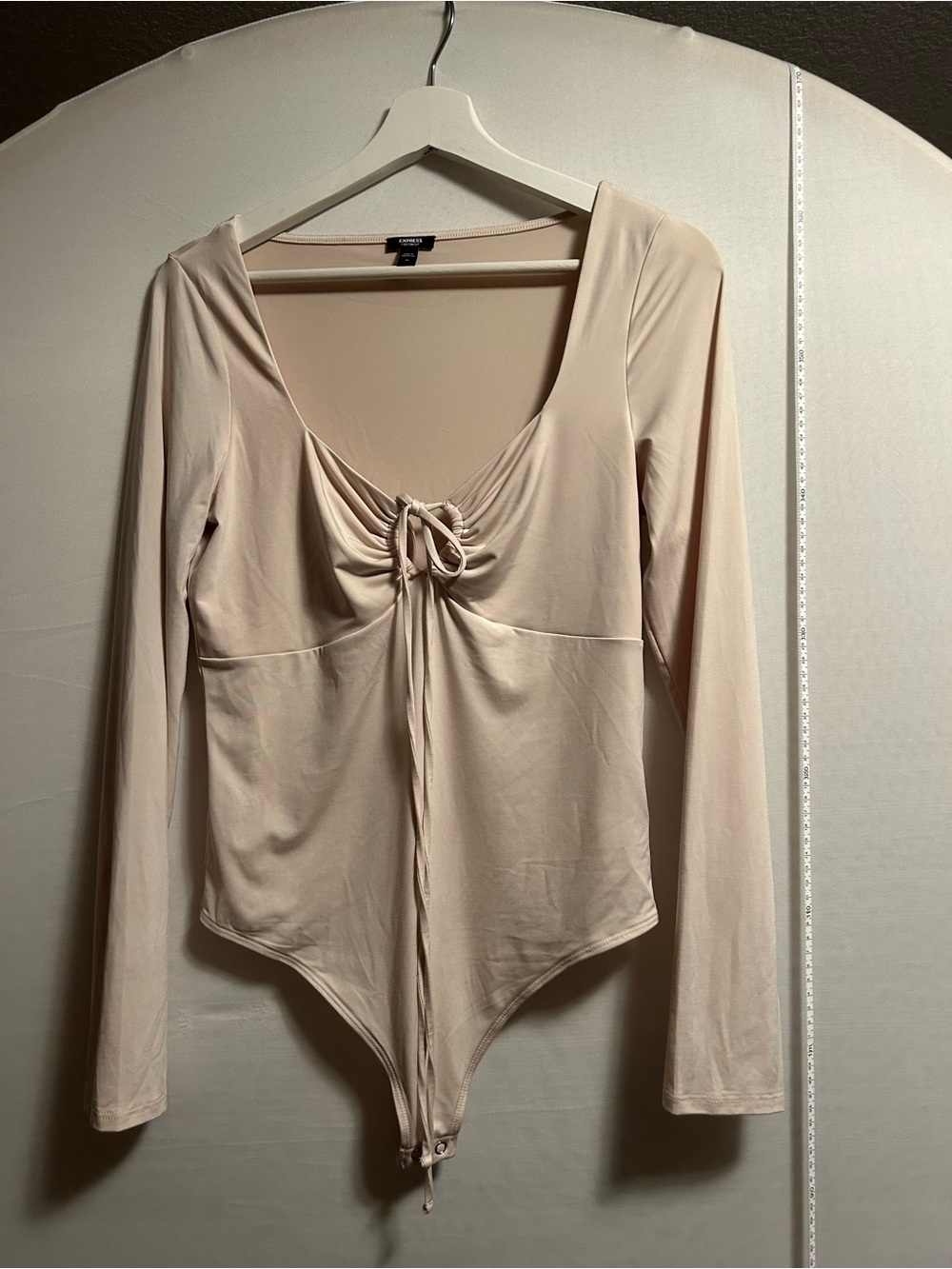 Express Light Nude Tie-Front Long Sleeve Bodysuit